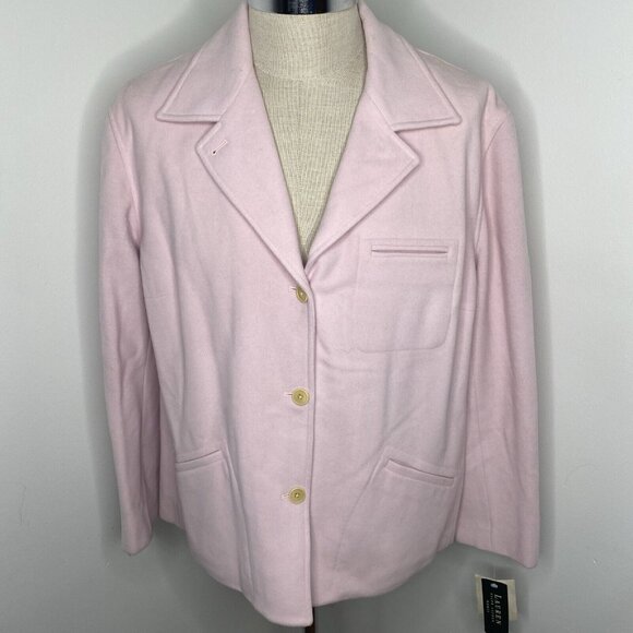 New Lauren Ralph Lauren Blazer Womens 2X Coat Pink Jacket Wool Cashmere Blazer